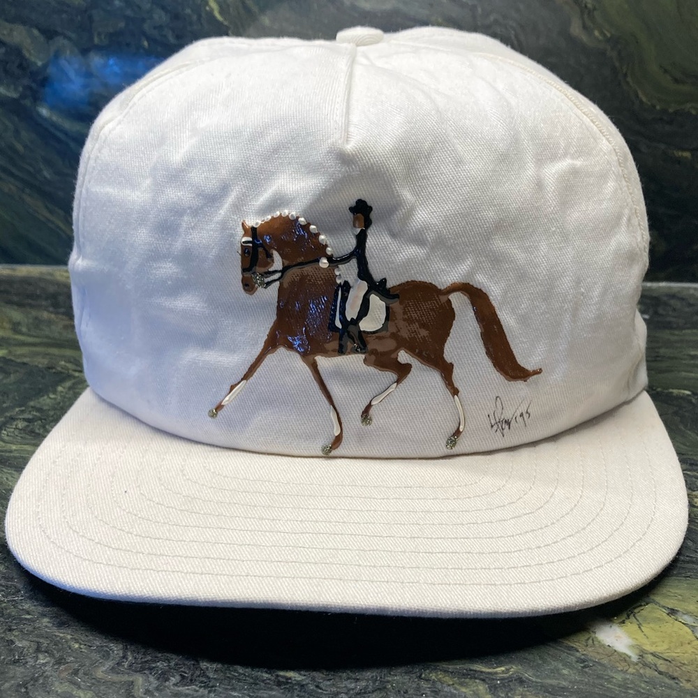 Equestrian Hand Painted Ball Cap Hat Horse Dressage White New - Picture 7 of 16